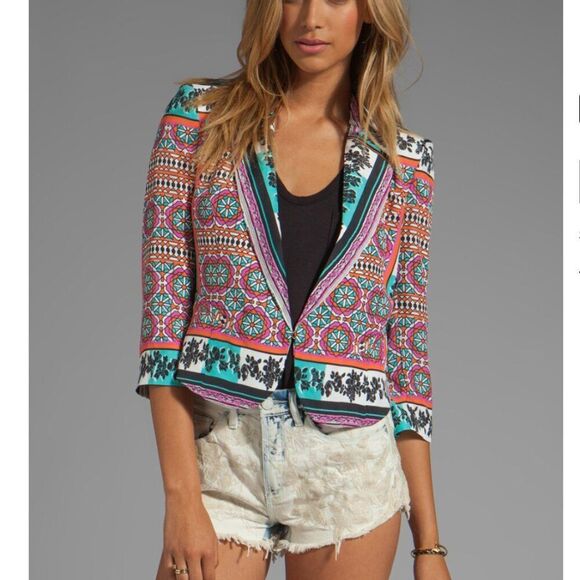 NWT Ladakh Scarf XS 2 Print Cropped Boho Office Blazer Colorful Jacket Sexy NEW - Picture 2 of 16